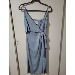 Fall In Love Light Blue Satin Midi Wrap Dress